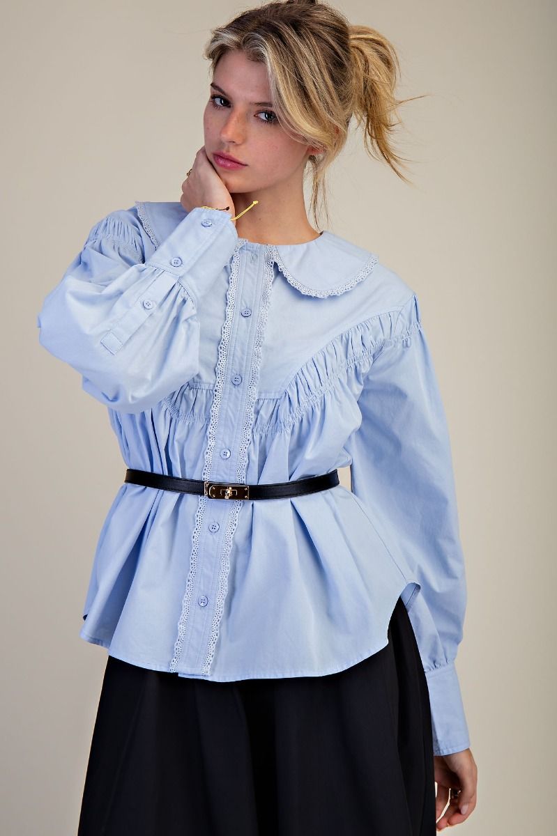 BUTTON DOWN COTTON POPLIN SHIRT BLOUSE
