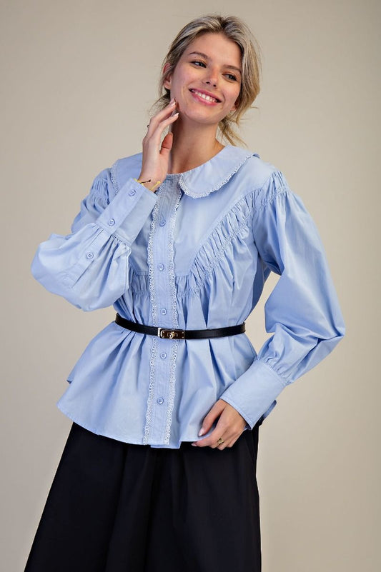BUTTON DOWN COTTON POPLIN SHIRT BLOUSE