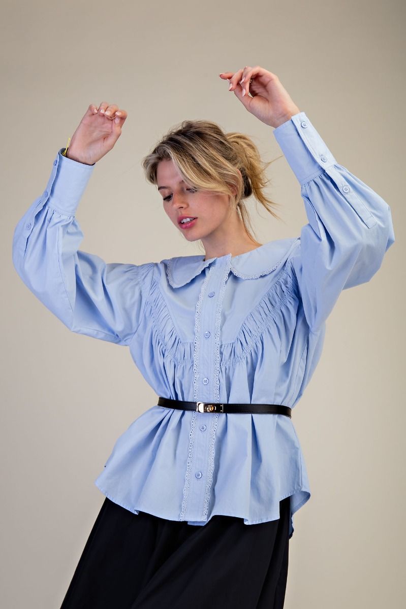 BUTTON DOWN COTTON POPLIN SHIRT BLOUSE