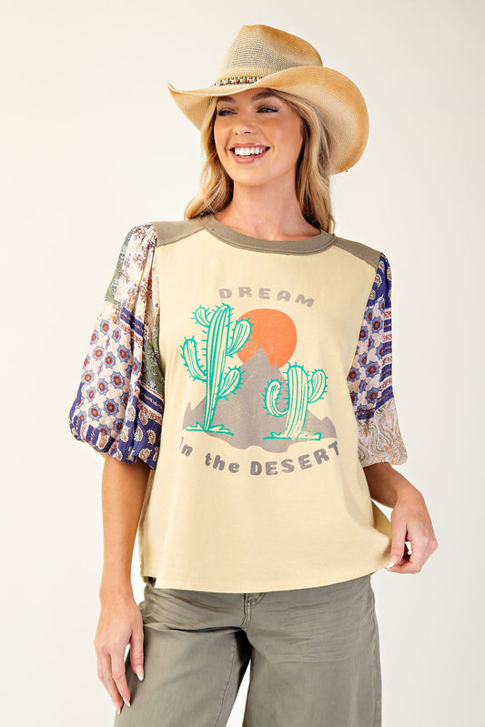 PLUS SIZE: WESTERN GRAPHIC COTTON JERSEY TOP