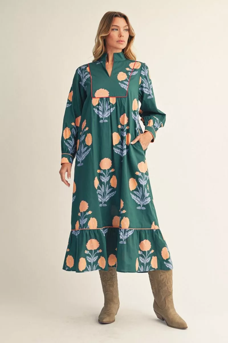 Evergreen Bloom Floral Midi Dress
