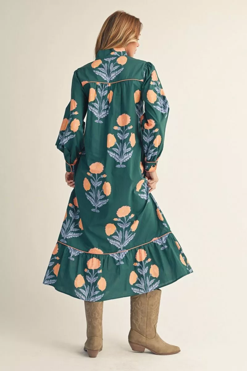 Evergreen Bloom Floral Midi Dress