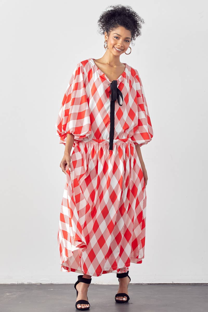 BALLOON SLEEVE DRESS WITH POCKETS