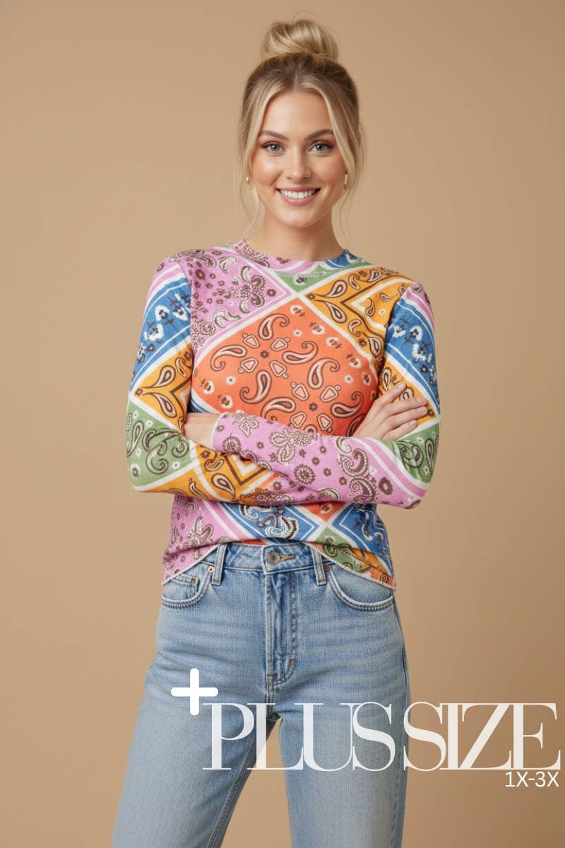 PLUS SIZE LONG SLEEVE MESH TOP