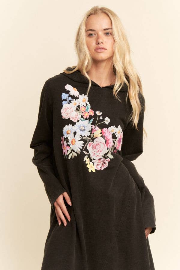 PLUS MINERAL FLORAL BUTTERFLY HOODIE MIDI DRESS