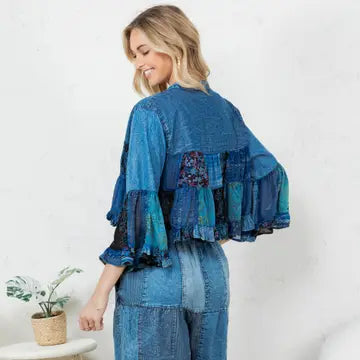 Chic Overdyed Band Collar Jhabla Indigo