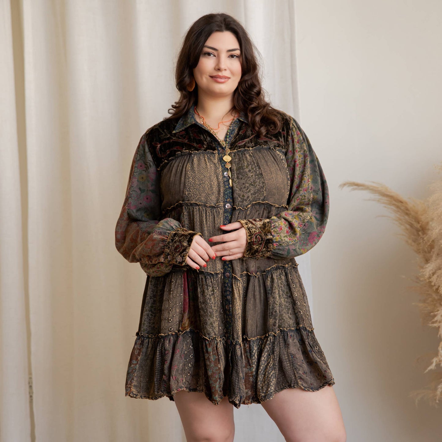 Artisan Embroidered Jhabla Shirt Dress PLUS