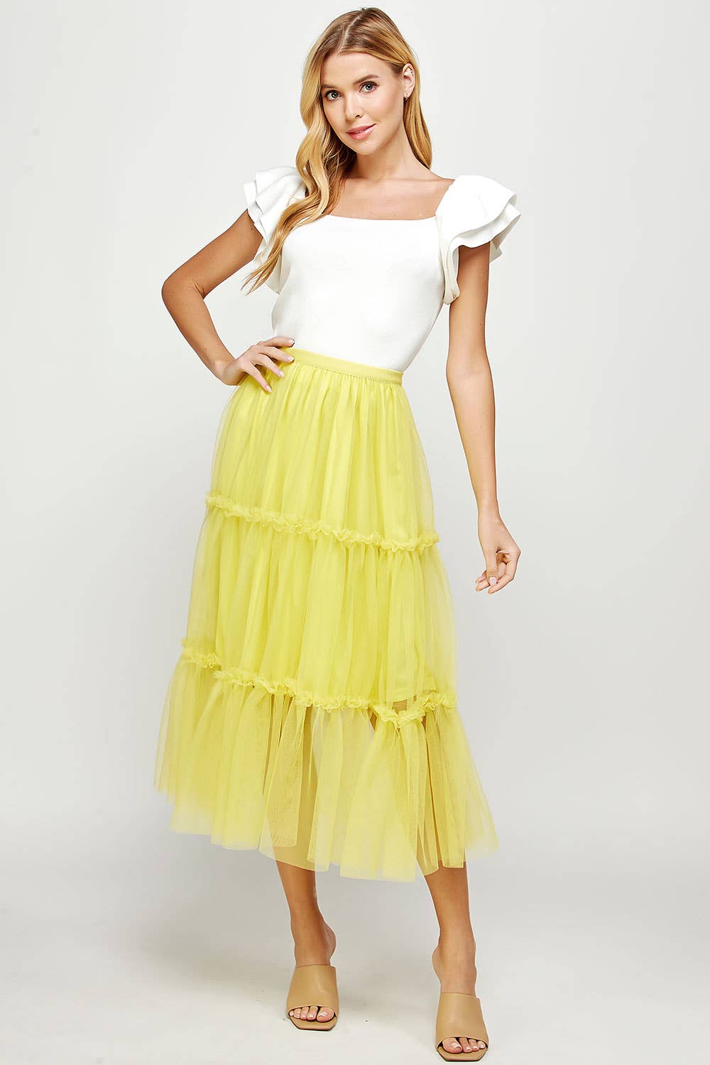 Tulle Midi Skirt With Mini Ruffles