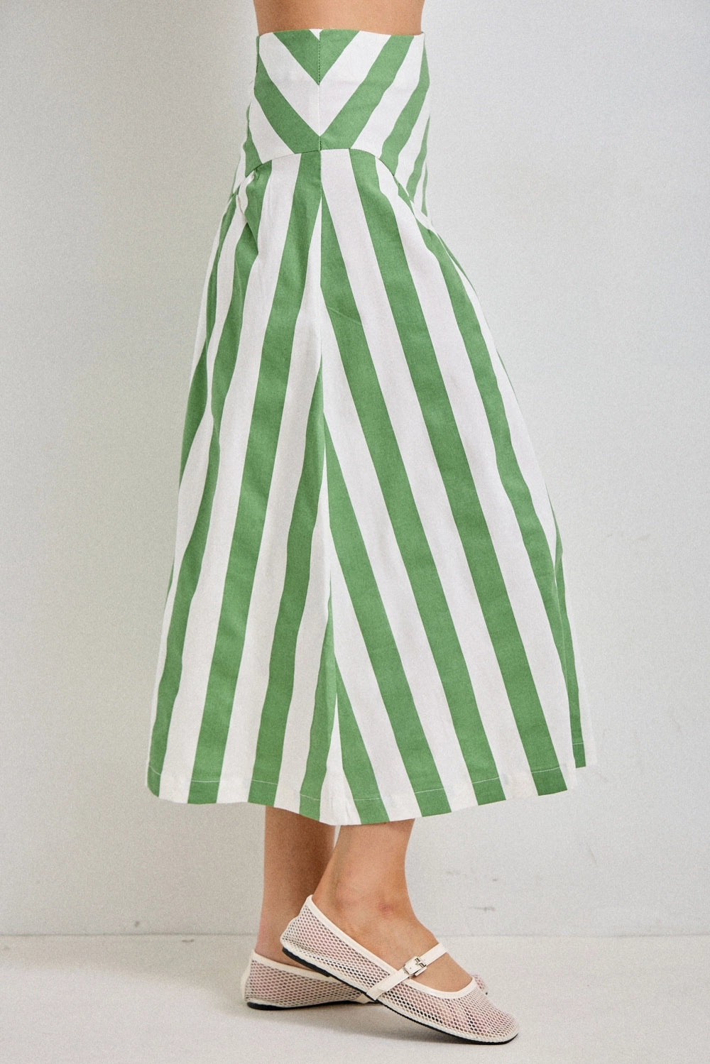 Melon Striped Midi Skirt