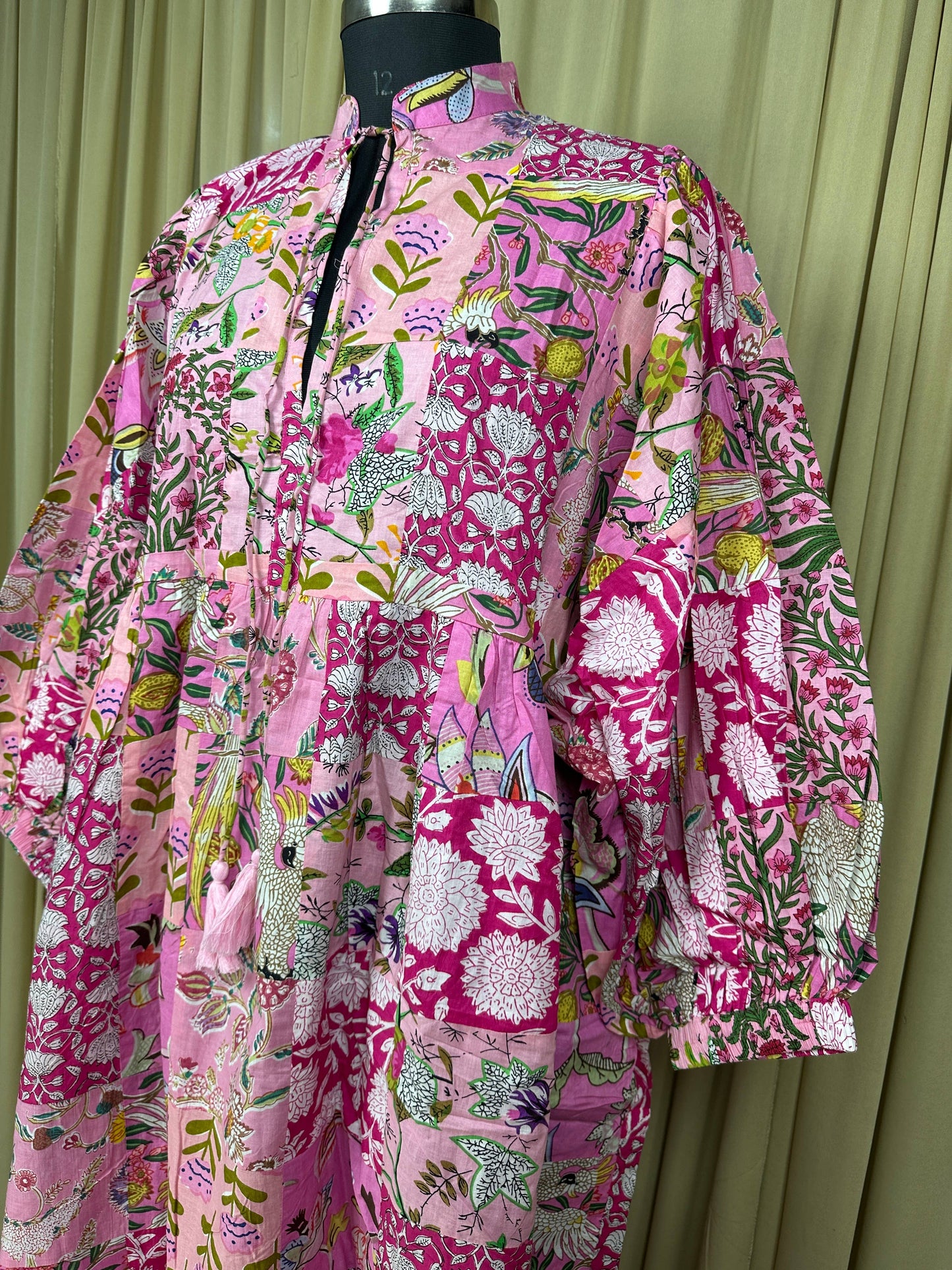 PINK SHADES - Hand Patchwork Cotton Dress OneSize