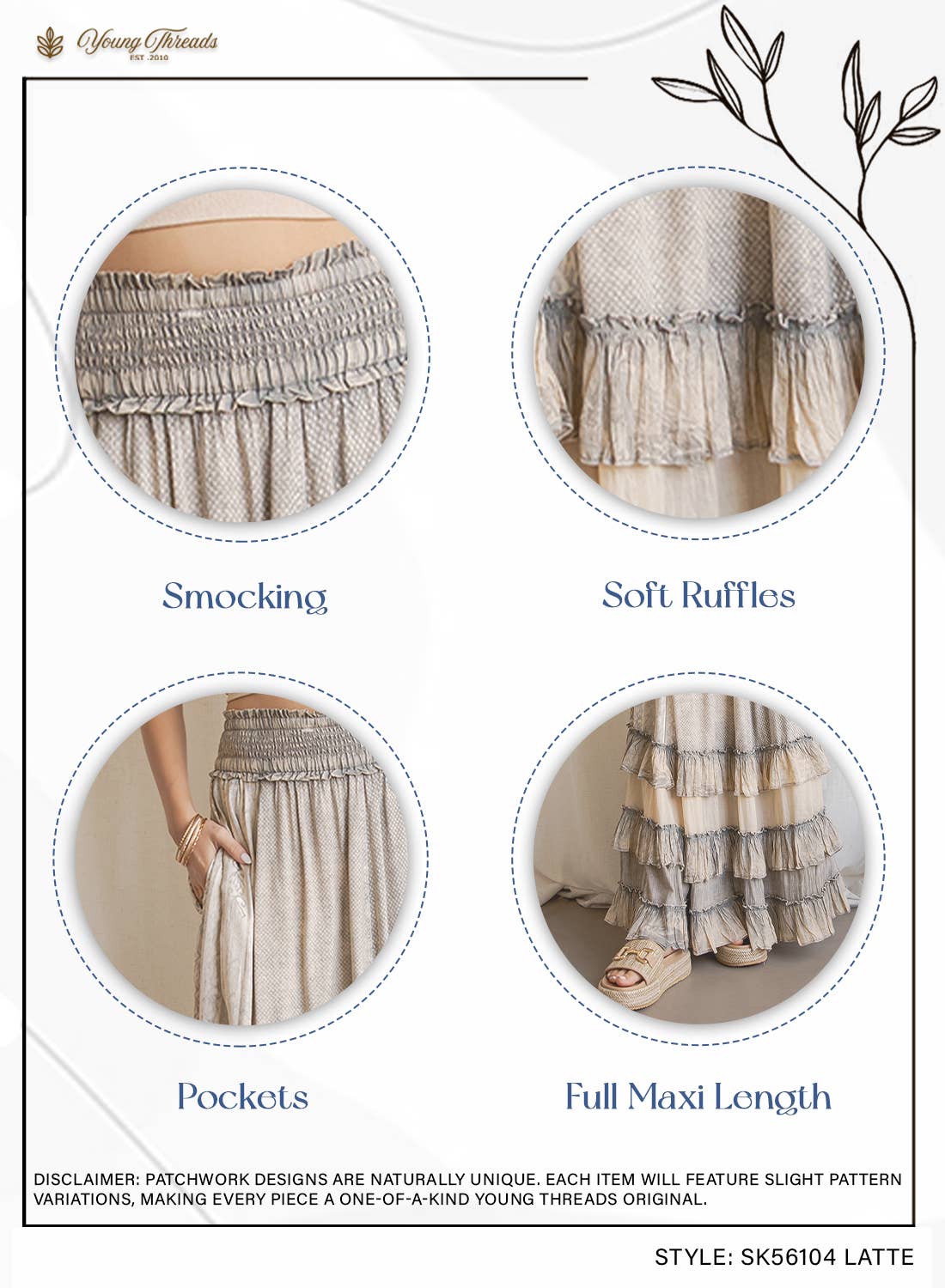 Rustic Smocked Waist Ruffled Tiered Maxi Skirt
