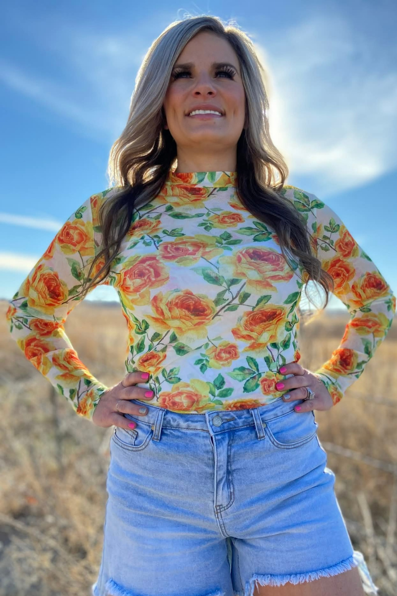 Lone Star Rose Mesh Top