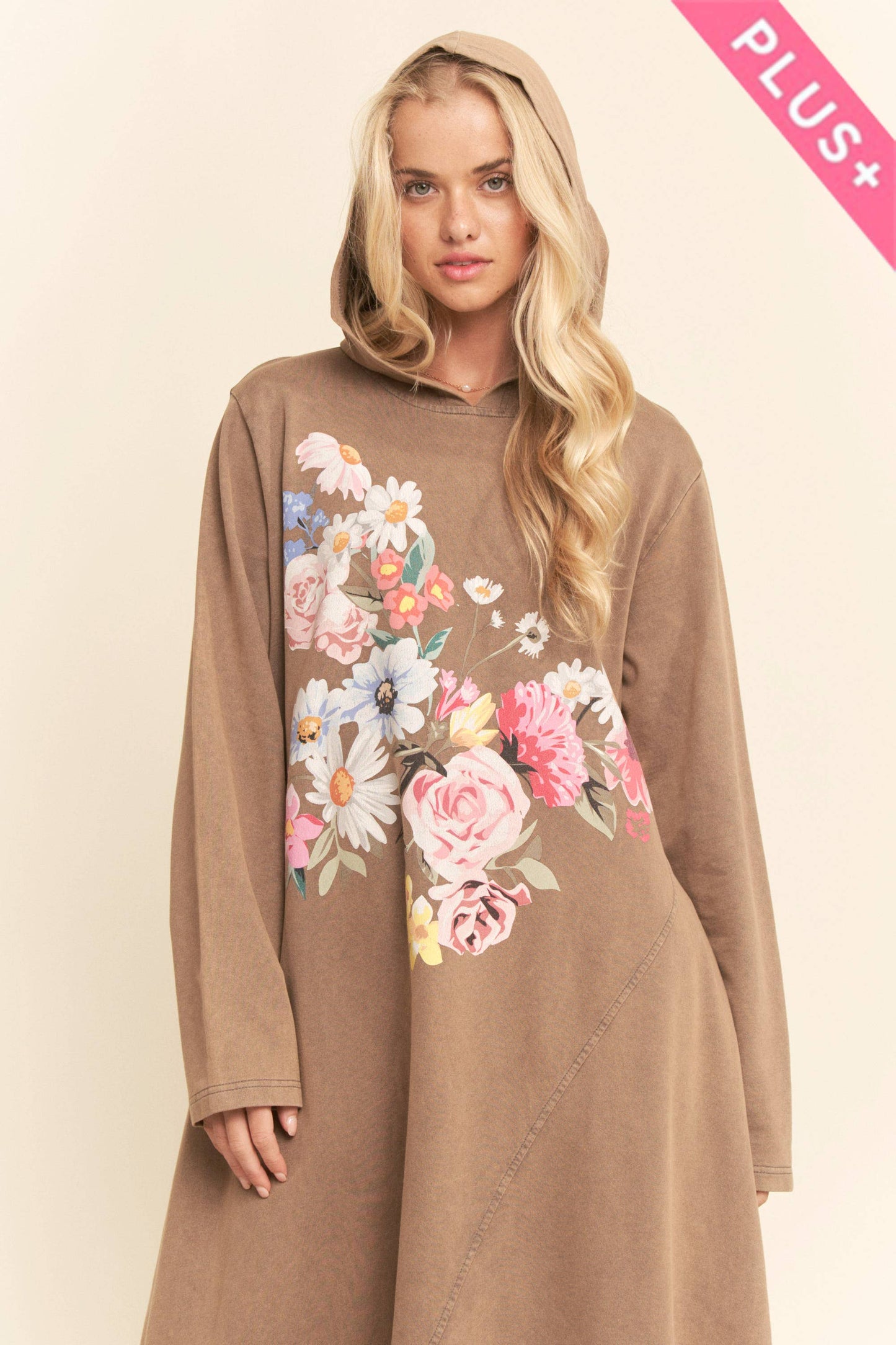 PLUS MINERAL FLORAL BUTTERFLY HOODIE MIDI DRESS