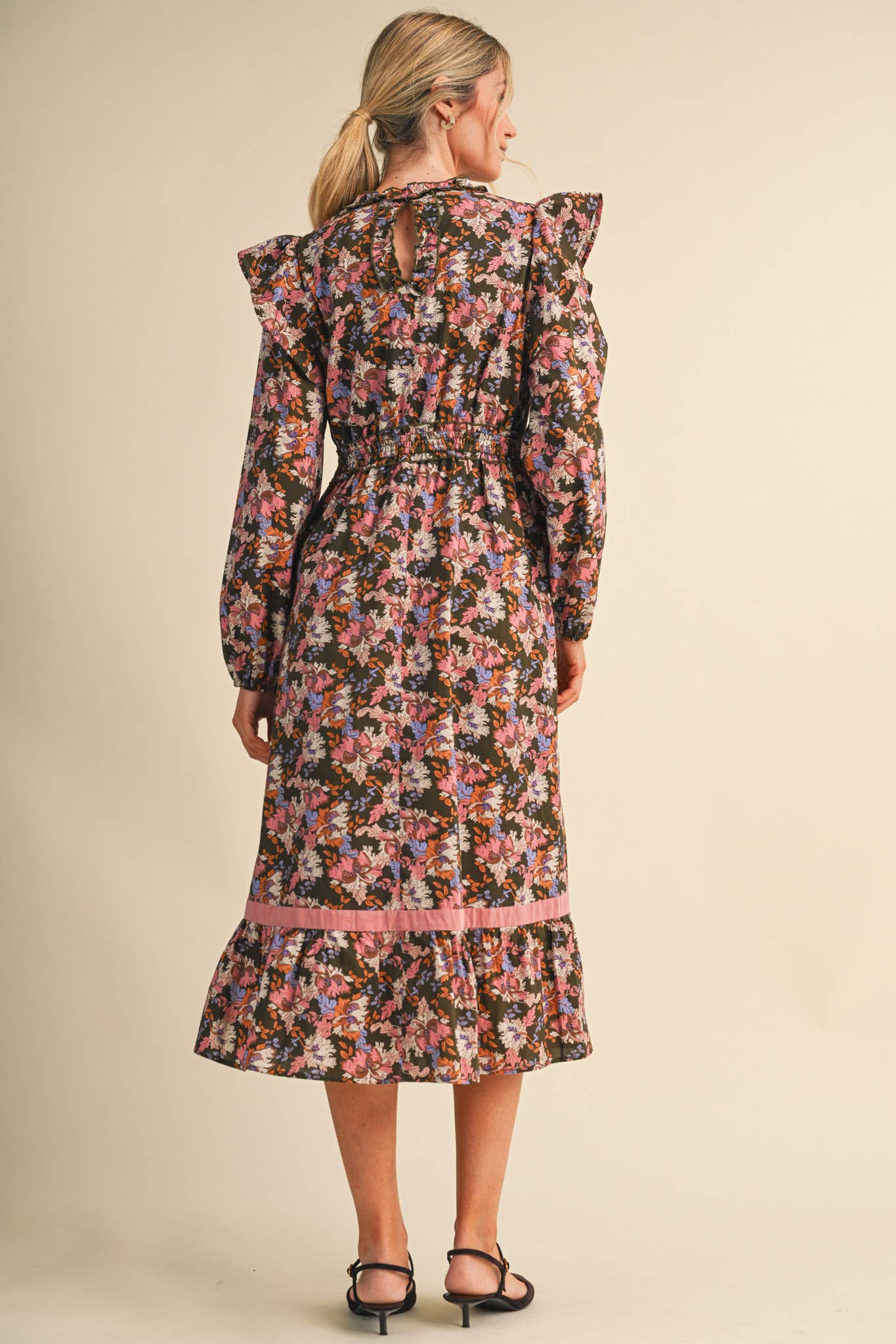 FLORAL BUTTON DOWN CONTRAST BINDING MIDI DRESS MDR5246