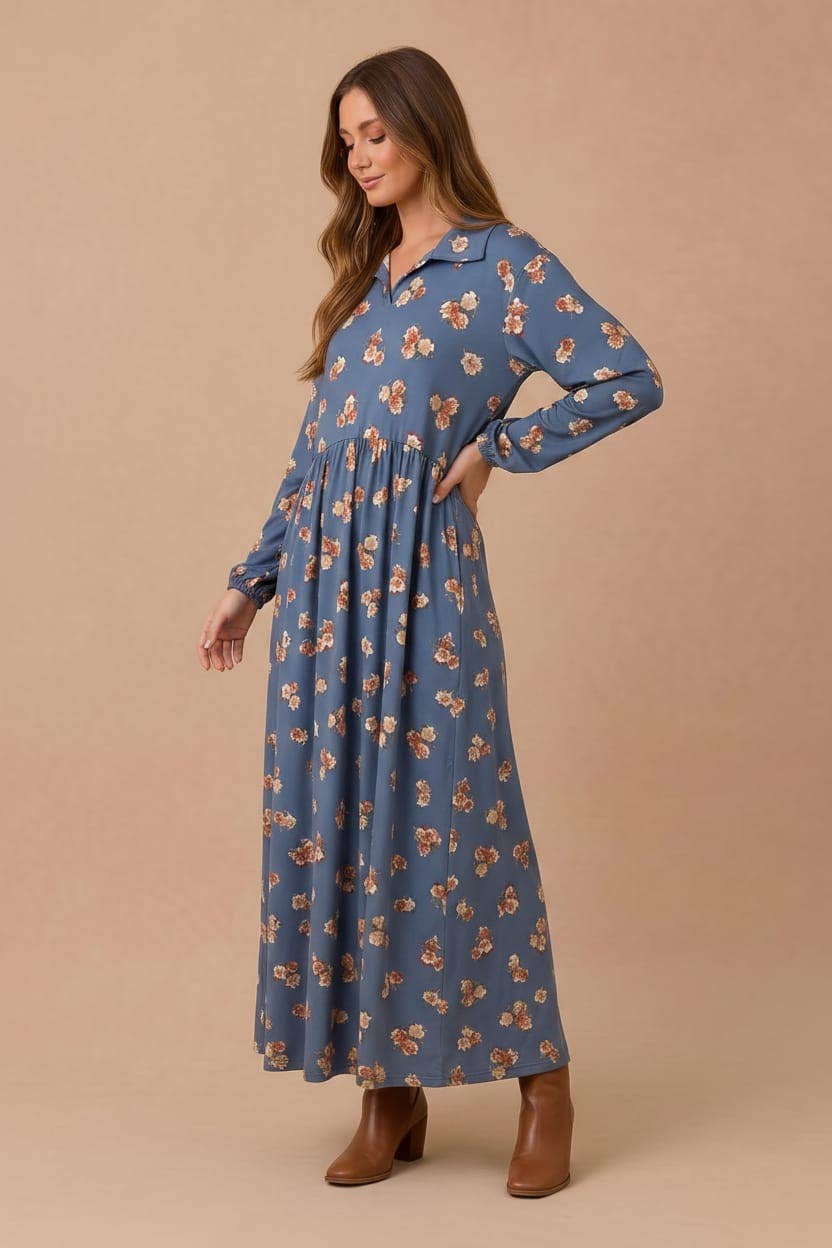 Floral Babydoll Fit and Flare Maxi Dress