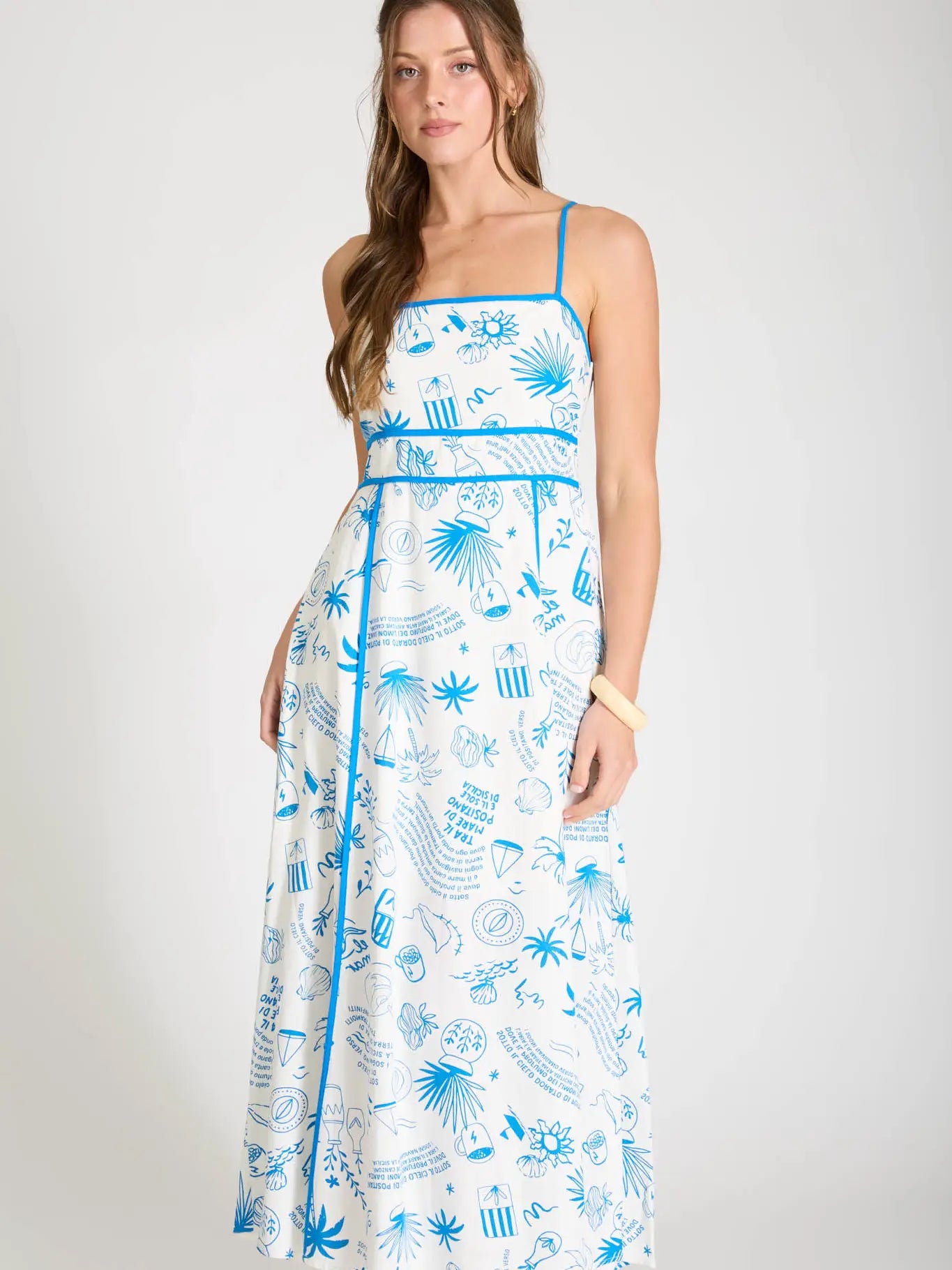 Riviera Doodle Piped Maxi Dress