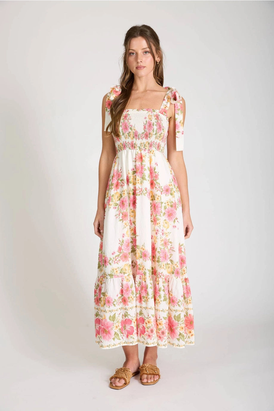 Pink Rose Sunlit Bouquet Midi Dress
