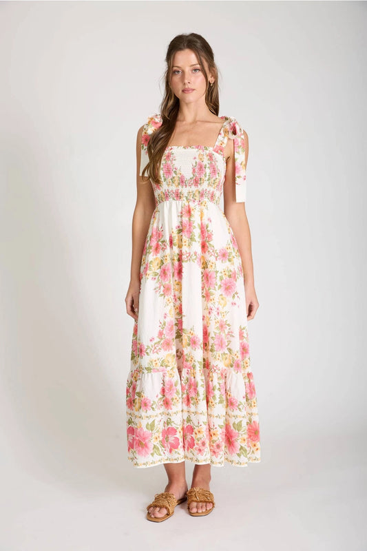 Pink Rose Sunlit Bouquet Midi Dress