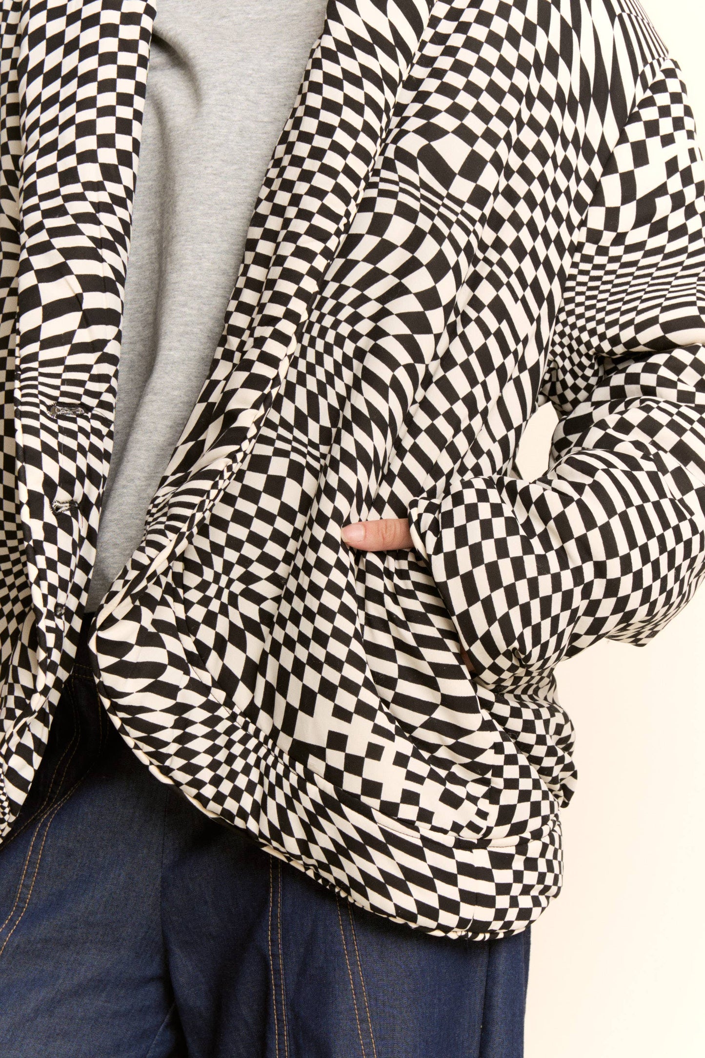 PLUS RETRO PRINT PAD SHAWL COLLAR BUTTON JACKET
