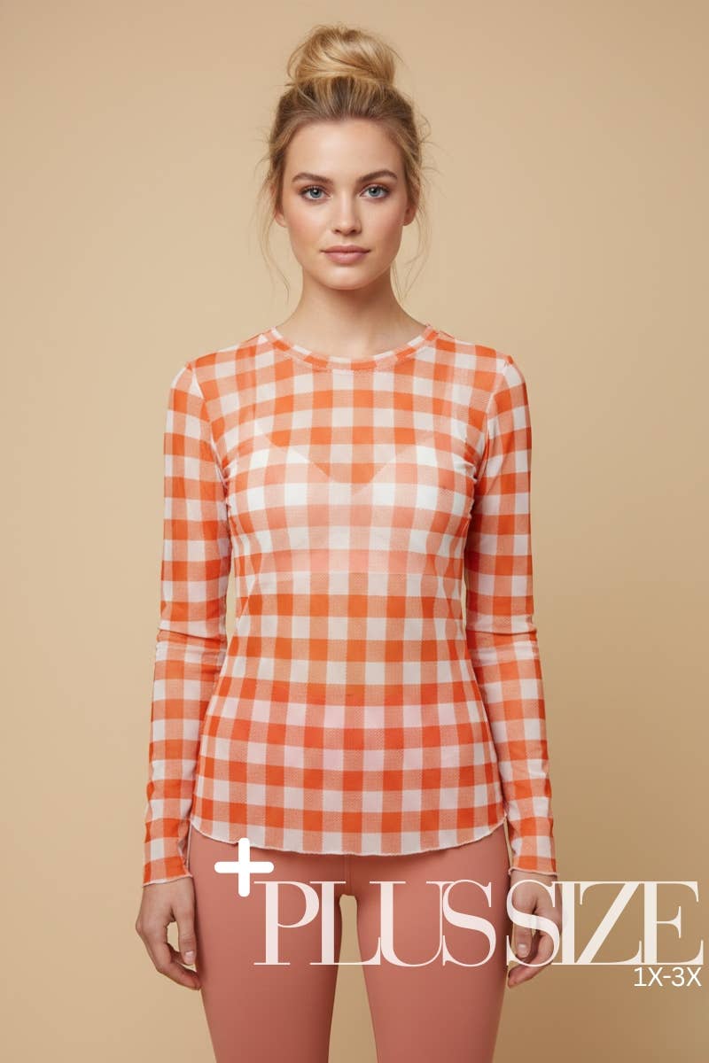 PLUS SIZE LONG SLEEVE MESH TOP