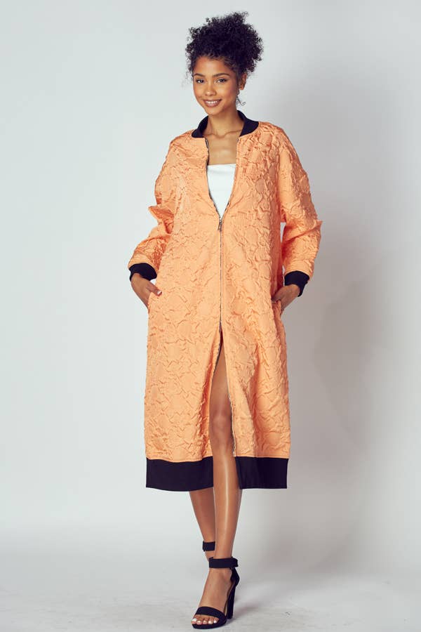 EMBOSSED JACKET WITH TWO WAY ZIPPER