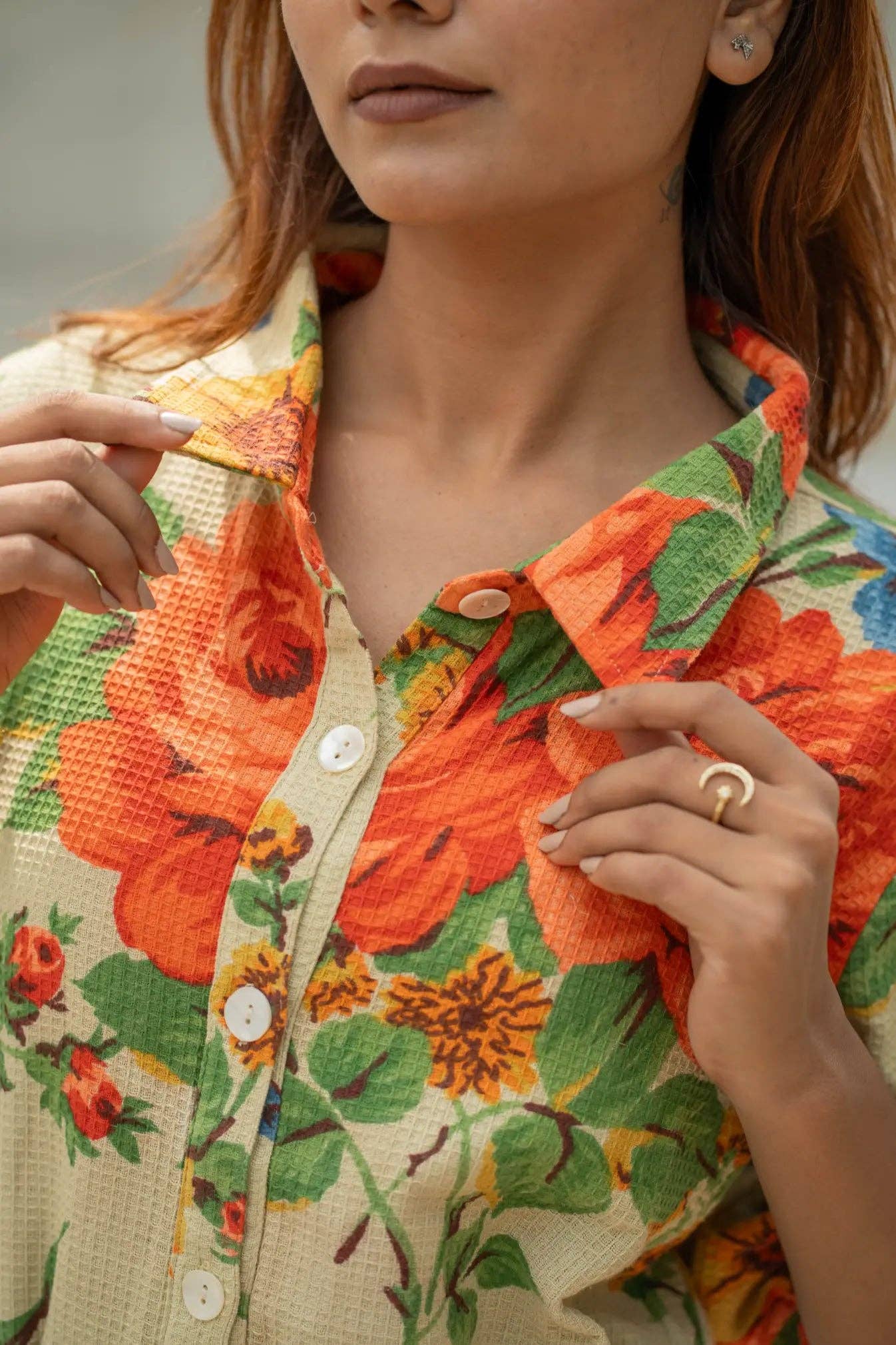 Handblock Printed Floral Boho Midaxi Cotton Waffle Dress Her