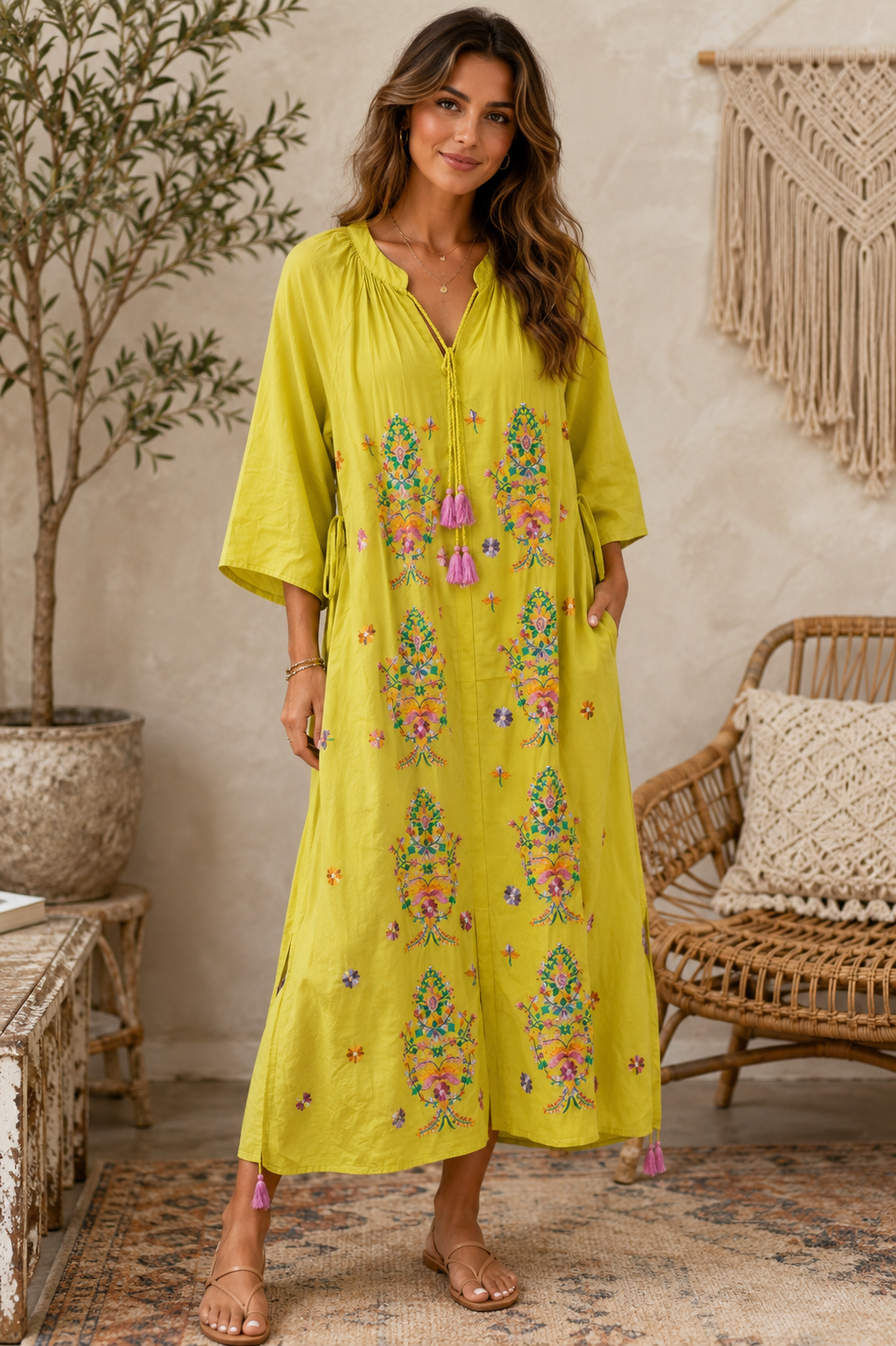 Sunlit Garden Embroidered Maxi Dress
