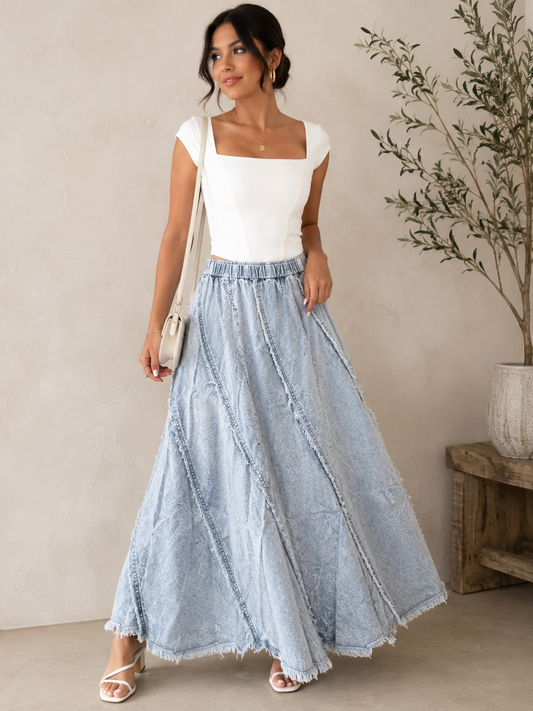 Diagonal Denim Mineral Wash Skirt