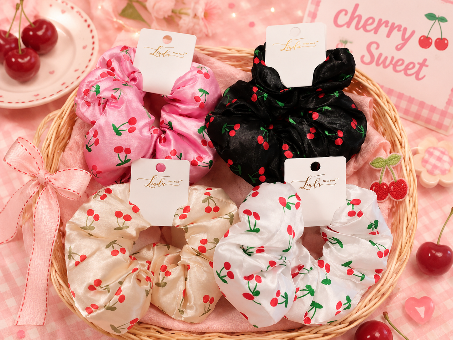 Cherry Bliss Silk Scrunchie