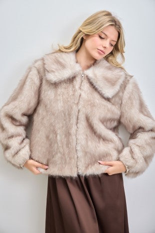 Plush Taupe Collar Jacket