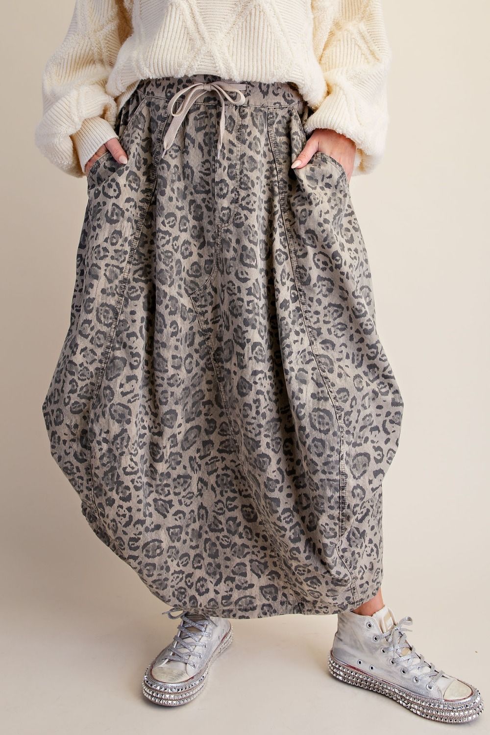 Printed Drawstring Midi Skirt