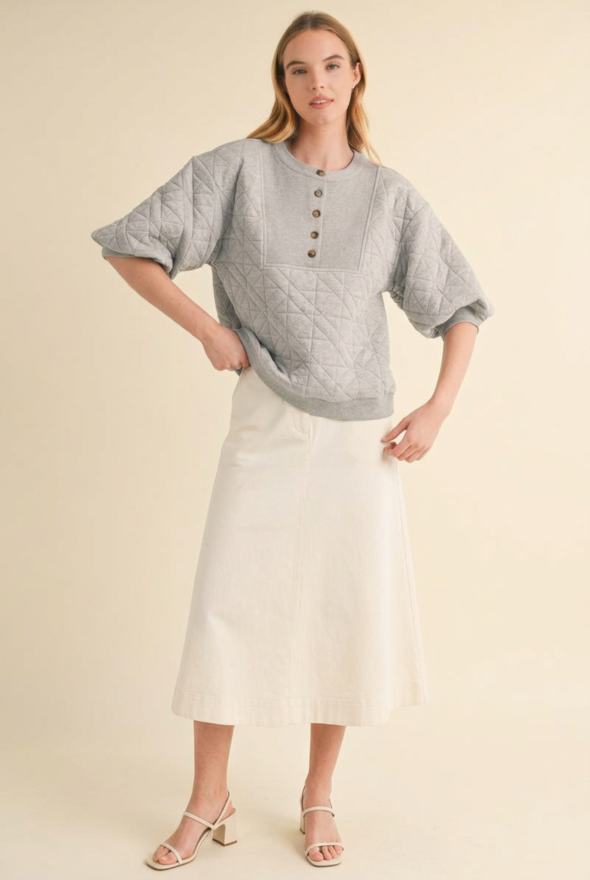 Button-Detail Puff Sleeve Top (Colors)