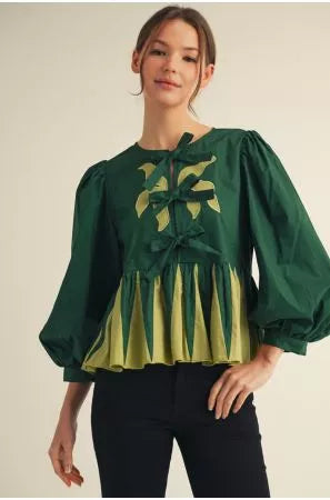 Emerald Leaf Embroidered Peplum Blouse