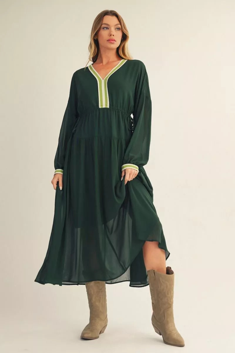 Drawstring Waist Midi Dress