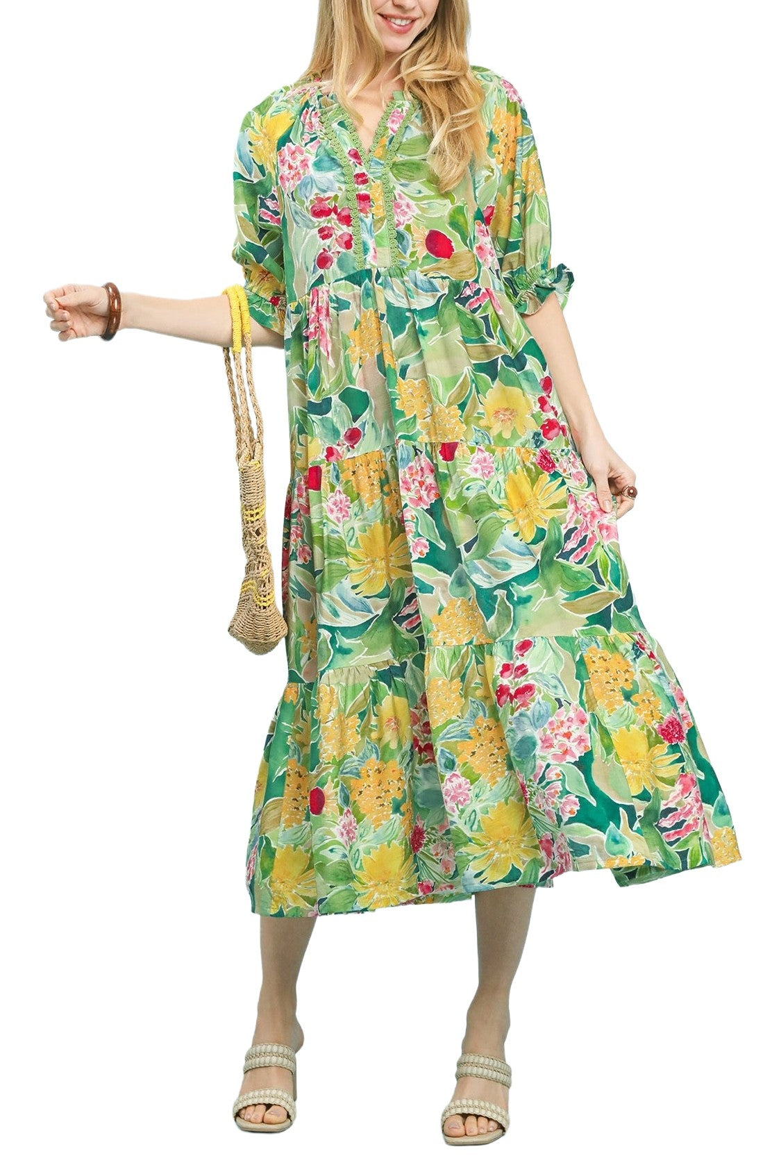 Garden Party Floral Tiered Midi Dress