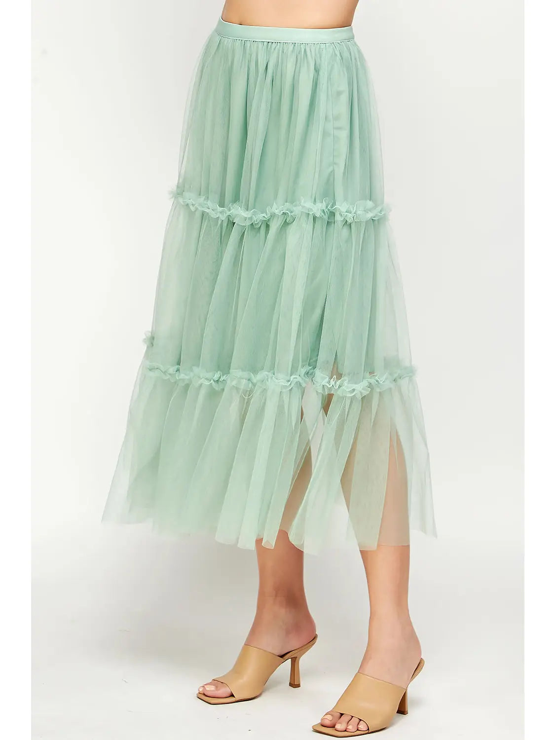 Tiered Tulle Midi Skirt