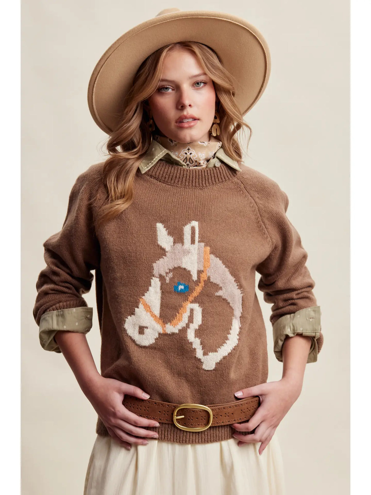 Mocha Horse Head Intarsia Sweater