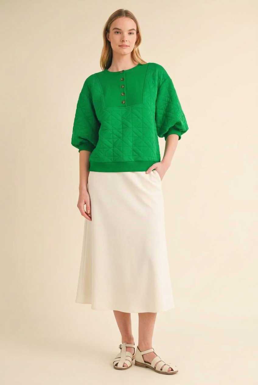 Button-Detail Puff Sleeve Top (Colors)