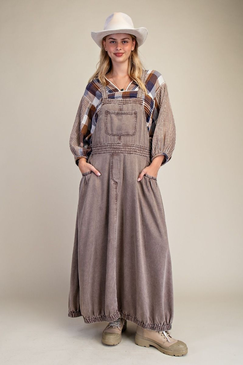 Denim Bib Overall Maxi Dress – Boho Bubble Hem Jumper
