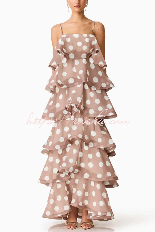 Polka Dot Tiered Ruffle Maxi Dress
