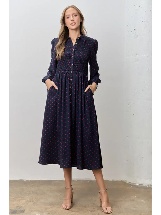 Dusty Rose Polka Dot Midi Dress