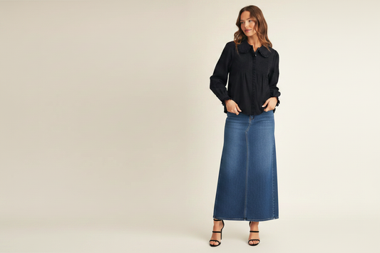 Pintuck Ruffle Collar Button-Down Blouse