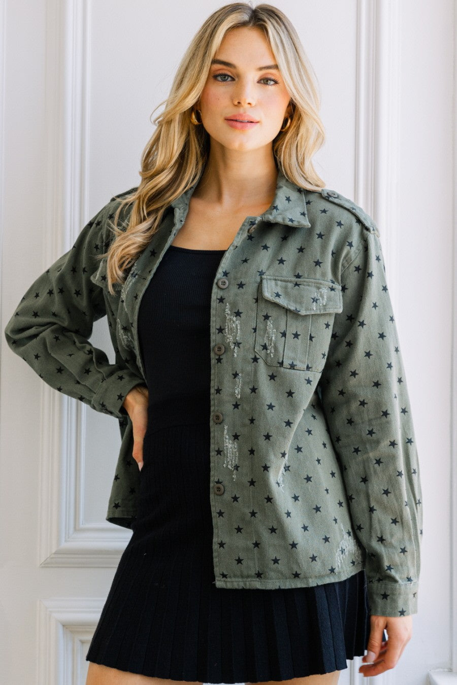 Star Print Corduroy Shacket