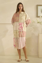 MULTI PRINT PIECED LONG SHIRTS