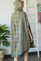 MIX MEDIA PLAID DETAIL OVERSIZED TUNIC TOP