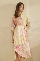 MULTI PRINT PIECED LONG SHIRTS