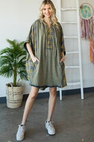 MIX MEDIA PLAID DETAIL OVERSIZED TUNIC TOP