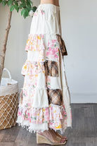 WASHED PLAID FLOWER PATCHWORK MAXI SKIRT >> WITH SPLIT