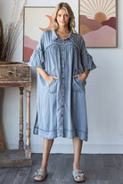 BUBBLE SHORT SLEEVE TENCEL SHIRT MIDI DRESS
