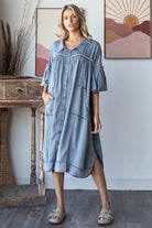 BUBBLE SHORT SLEEVE TENCEL SHIRT MIDI DRESS
